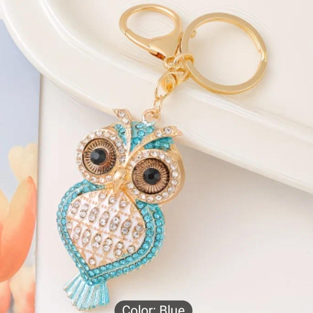 🆕️🦉BLUE RHINESTONE OWL BAG CHARM & KEY CHAIN🦉